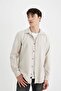 Men's Beige Slim Fit Slim Fit Polo Collar Plain Cotton Long Sleeve Shirt A4644Ax24Au - 3