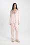 Pajama Set Long Sleeve Striped Satin Top Elastic Waist Long Bottom C9445Ax24Au