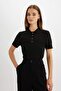 Regular Fit Openwork Polo Neck Short Sleeve Black Knitwear Sweater D4161Ax24Au - 6