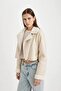 Waterproof Regular Fit Zippered Short Faux Leather Coat with Faux Fur Inside C1238Ax24Wn - 3