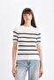 Regular Fit Crew Neck Striped Short Sleeve Knitwear Sweater D3301Ax24Au - 4