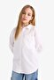 Girl's Oversize Wide Fit Poplin Long Sleeve White School Shirt C7482A824Au - 3