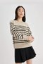 Regular Fit Soft Textured Crew Neck Striped Knitwear Sweater Z1317Az24Wn - 4