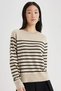 Regular Fit Soft Textured Crew Neck Striped Knitwear Sweater Z1317Az24Wn