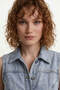 Women's Belted Buttoned Sleeveless Ice Blue Jean Dress - 2