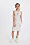 Girls' Printed Ribbed Camisole Sleeveless Summer Dress D4106A824Hs
