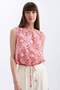 Fitted Patterned Round Neck Sleeveless Blouse D2969Ax24Sm
