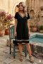 New Season Women's Ethnic Pattern Stripe Detailed V-Neck Viscose Dress - 2