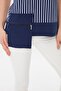 Women's Crew Neck Striped Pocketed Combed Cotton T-Shirt Navy Blue - 5