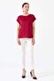 Women's Short Sleeve Front Satin Blouse Claret Red - 5