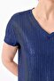 Women's V-Neck Pocket Combed Cotton T-shirt Navy Blue - 8