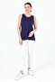 Women's Crew Neck Embroidered Strappy Combed Cotton T-Shirt Navy Blue - 6