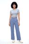 Blue White Striped Crew Neck Short Sleeve Women's Crop T-Shirt Sandy S/S Top - 2