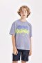 Boys Oversize Wide Fit Crew Neck Printed Short Sleeve T-Shirt C6279A824Hs - 3