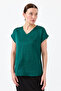 Women's V-Neck Front Satin Blouse Green - 4