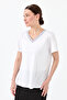 Women's V-Neck Striped Combed Cotton T-shirt White - 6