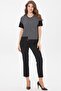 Women's Crew Neck Striped Pocketed Combed Cotton T-Shirt Black - 5