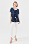 Women's Crew Neck Two Color Combed Cotton T-Shirt Navy/Ecru - 6