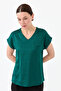 Women's V-Neck Front Satin Blouse Green - 2