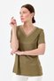 Women's V-neck Striped Combed Cotton T-shirt Khaki - 5