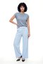 Light Grey Crew Neck Glitter Short Sleeve Women's T-Shirt Sky Glitter S/S Top - 2