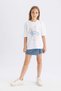 Girl's Oversize Fit Crew Neck 3D Printed Short Sleeve T-Shirt C5462A824Sm - 5