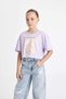 Crop Crew Neck Printed Short Sleeve T-Shirt Girls D0869A824Hs - 3