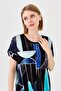 Women's Crew Neck Striped Low Sleeve Combed Cotton T-shirt Navy Blue - 8