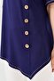 Women's Crewneck Collar Front Wooden Buttoned Combed Cotton T-shirt Navy Blue - 7