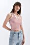 Slim Fit Striped Polo Neck Ribbed Camisole Undershirt D1355Ax24Sm - 3