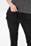 Women's Crew Neck Striped Pocketed Combed Cotton T-Shirt Black - 4