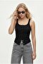 Women's Olivia Lux Touch U-Neck Snap Strap Black Top / Blouse