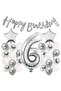 Silver Concept 6Th Birthday Celebration Set White Silver Confetti Balloon Number Star Foil and Banner - 2