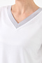 Women's V-Neck Striped Combed Cotton T-shirt White - 7