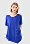 Women's Crew Neck Front Wooden Button Combed Cotton T-shirt Cobalt Blue
