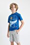 Boys' Crew Neck Printed Short-Sleeved T-Shirt C3306A824SM - 4