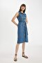 Shirt Collar Sleeveless Belted Jean Midi Dress B5432Ax24Sm - 3
