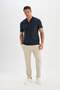 New Regular Fit Zippered Short Sleeve Basic Plain Polo Shirt C5586Ax24Sm - 2