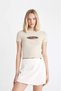 Fitted Crew Neck Printed Rib Short Sleeve T-Shirt D1985Ax24Smbg737 - 5