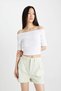 Slim Fit Off Shoulder Casual Ribbed Camisole Short Sleeve T-Shirt C9169Ax24Sm - 3