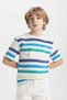 Crew Neck Striped Flamlı Cotton Short Sleeve T-Shirt Boys B6389A824Hs - 4