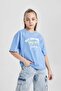 Girls Oversize Wide Fit Crew Neck Printed Short Sleeve T-Shirt B5129A824Sm