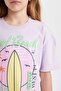 Girl's Relax Fit Crew Neck Printed Short Sleeve T-Shirt C4451A824Hs - 4