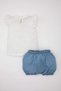 3-Piece Set Crew Neck Short Sleeve T-Shirt Soft Jean Shorts and Hairband Baby Girl C2681A524Sm - 5