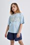 Girls' Relax Fit Crew Neck Printed Short Sleeve T-Shirt B5167A824Hs - 4