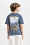 Boy's Crew Neck Back Printed Short Sleeve T-Shirt C4653A824Sm