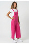 Women's Fuchsia Wide Leg Linen Look Gardener Style Comfortable Cut Salopet Jumpsuit - 5