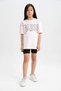 Girls' 2-Piece Set of Crew Neck Printed Short-Sleeved T-Shirt and Leggings C5361A824Hs