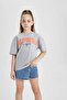 Girls' Crew Neck Printed Short Sleeve T-Shirt B5168A824Hs