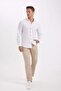 100% Cotton Modern Fit Button Polo Neck Linen Look Long Sleeve Shirt T6284Azns - 2